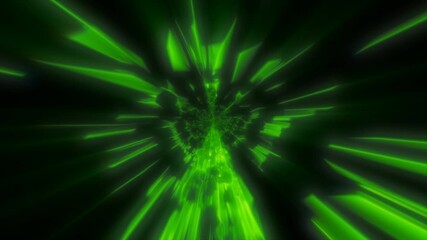 Poster - Green tunnel of light beams converging toward a bright vanishing point, evoking a sci-fi warp speed effect