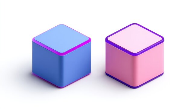 Two isometric cubes, light blue and pink, with a vibrant, outlined edge