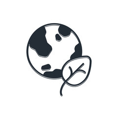 Poster - Black Earth globe and leaf icon isolated on white background. World or Earth sign. Geometric shapes. Environmental concept. Vector
