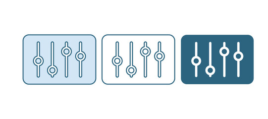 Poster - Blue Sound mixer controller icon isolated on white background. Dj equipment slider buttons. Mixing console. Vector