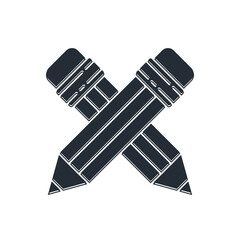 Poster - Black Crossed pencil with eraser icon isolated on white background. Drawing and educational tools. School office symbol. Vector