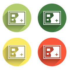 Poster - Set Folded map icon isolated with long shadow background. Color circle button. Vector