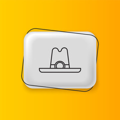 Poster - Black Western cowboy hat icon isolated on yellow background. Silver rectangle button. Vector