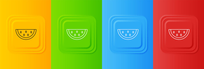 Poster - White Watermelon icon isolated on colorful background. Set icons in square buttons. Vector