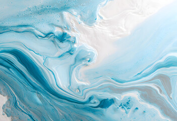 Poster - Abstract white and light blue marble texture; fluid art background , white marble, contemporary