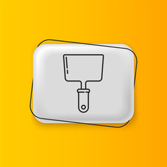 Poster - Black Putty knife icon isolated on yellow background. Spatula repair tool. Spackling or paint instruments. Silver rectangle button. Vector