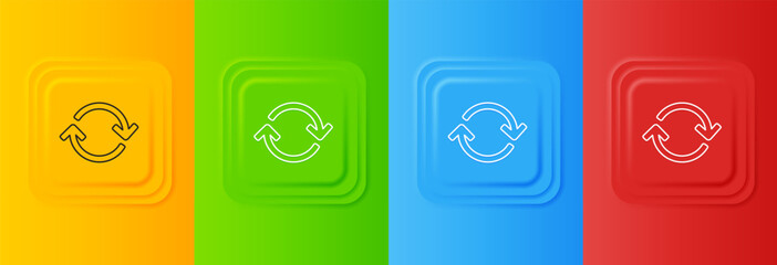 Fototapete - White Refresh icon isolated on colorful background. Reload symbol. Rotation arrows in a circle sign. Set icons in square buttons. Vector