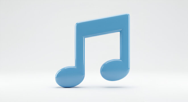Stylized 3D Rendering of a Blue Musical Note on a Clean White Background