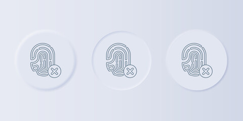 Poster - Grey Rejection fingerprint icon isolated on grey background. Access denied for user concept. Error, fraud. Identification sign. Touch id. Set icons in square buttons. Vector