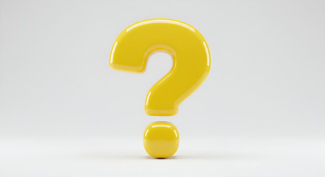 Yellow question mark isolated on white background, conceptual representation