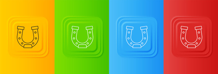 Poster - White Horseshoe icon isolated on colorful background. Set icons in square buttons. Vector