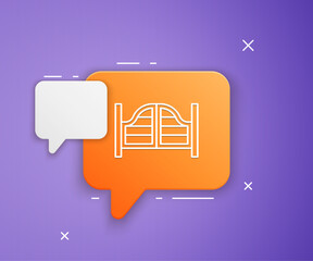 Poster - White Old western swinging saloon door icon isolated on purple background. Orange speech bubble symbol. Vector