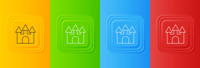 Poster - White Castle icon isolated on colorful background. Set icons in square buttons. Vector