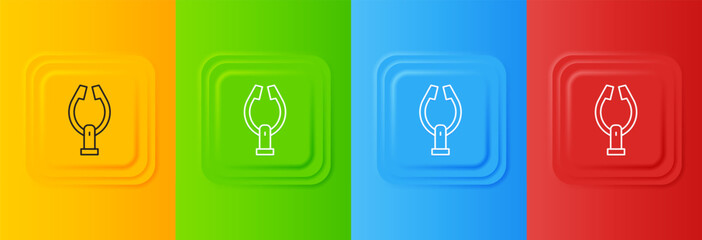 Poster - White Meat tongs icon isolated on colorful background. BBQ tongs sign. Barbecue and grill tool. Set icons in square buttons. Vector
