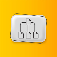 Aufkleber - Black Folder tree icon isolated on yellow background. Computer network file folder organization structure flowchart. Silver rectangle button. Vector