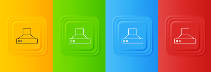 Poster - White Kitchen extractor fan icon isolated on colorful background. Cooker hood. Kitchen exhaust. Household appliance. Set icons in square buttons. Vector