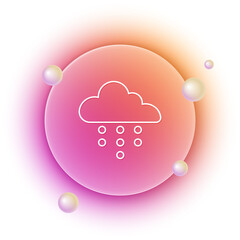 Poster - White Cloud with rain icon isolated on white background. Rain cloud precipitation with rain drops. Orange and pink gradient circle background. Vector