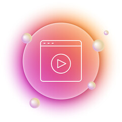 Poster - White Online play video icon isolated on white background. Film strip with play sign. Orange and pink gradient circle background. Vector