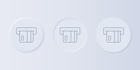 Poster - Grey Credit card inserted in card reader icon isolated on grey background. ATM cash machine. Set icons in square buttons. Vector