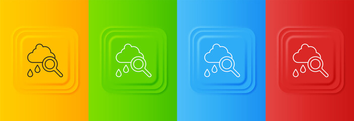 Aufkleber - White Cloud with rain icon isolated on colorful background. Rain cloud precipitation with rain drops. Set icons in square buttons. Vector