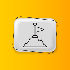 Poster - Black Mountains with flag on top icon isolated on yellow background. Symbol of victory or success concept. Goal achievement. Silver rectangle button. Vector