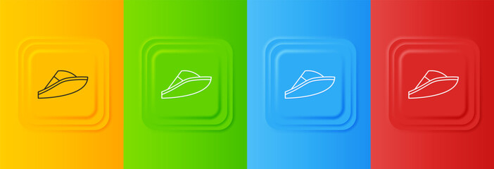 Poster - White Speedboat icon isolated on colorful background. Set icons in square buttons. Vector