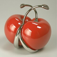 Aufkleber - Two polished red cherry sculptures with shining metallic stems
