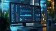 © Omizzoda - digital screen displaying business analytics in modern workspace, futuristic tone, professional color grading, natural shadows, shot with 85mm lens, mid-angle