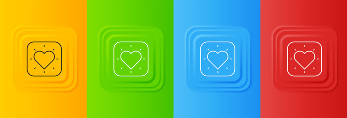Poster - White Heart icon isolated on colorful background. Romantic symbol linked, join, passion and wedding. Happy Valentines day. Set icons in square buttons. Vector