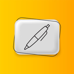 Aufkleber - Black Pen icon isolated on yellow background. Silver rectangle button. Vector