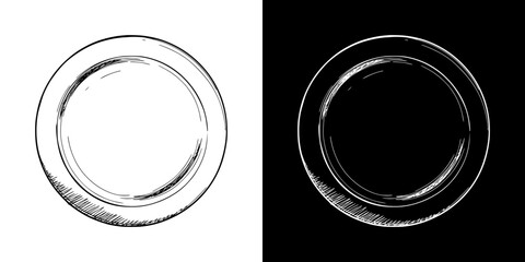 Poster - plate, isolated hand-drawn vector image in two design variants - on transparent and black background, chalk drawing
