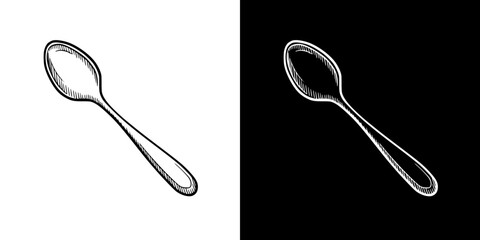 Poster - spoon, isolated hand-drawn vector image in two design variants - on transparent and black background, chalk drawing