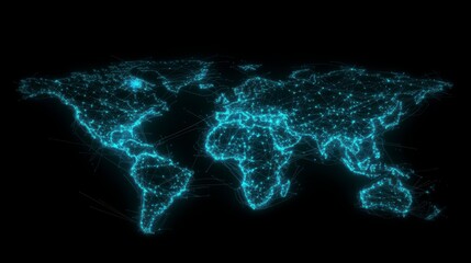 Poster - Abstract glowing world map with interconnected nodes, representing global network.