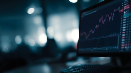 Poster - trading interface on desktop screen with focused investor desk lighting