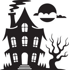 Fototapete - haunted house set line art silhouette vector illustration