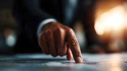 Poster - Hand pointing at asset allocation diagram during strategy meeting