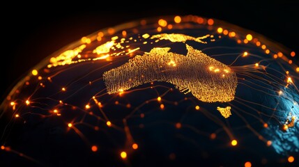 Poster - Glowing network connections illustrating global communication and data flow over a digital earth.