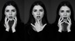 © Heini - モノクロポートレート 女性 表情変化 繊細な光と影 静寂な雰囲気