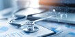 © Ruslana - The stethoscope on medical documents with technology background and charts.