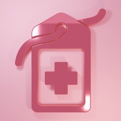 Poster - Pink Cross hospital medical tag icon isolated on pink background. First aid. Diagnostics symbol. Medicine and pharmacy sign. Minimalism concept. 3D render illustration