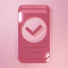 Poster - Pink Smartphone, mobile phone icon isolated on pink background. Minimalism concept. 3D render illustration