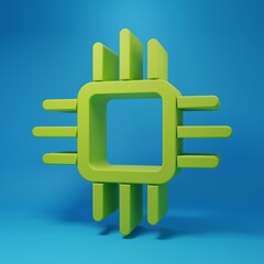 Aufkleber - Green Computer processor with microcircuits CPU icon isolated on blue background. Chip or cpu with circuit board. Micro processor. Minimalism concept. 3D render illustration