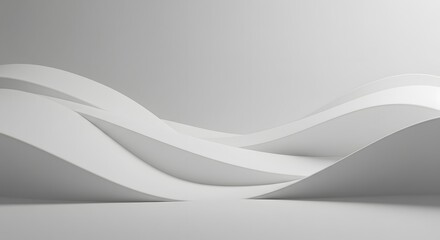 Fototapete - Abstract White Wave Design, Modern Architectural Curves, Minimalist Background, 3D Rendering Concept.