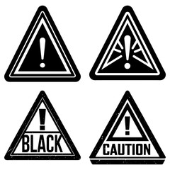 Leinwandbilder - Four black and white warning signs with exclamation points in triangles caution and black text included