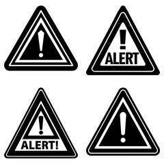 Leinwandbilder - Four black and white warning signs with exclamation points and the word alert in triangle shapes