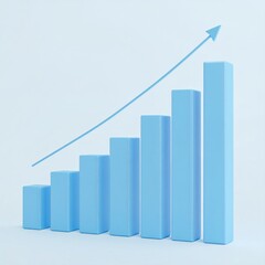 Poster - 3D Rendered Blue Bar Graph Illustrating Business Growth with Ascending Trend Line Against a Clear Background