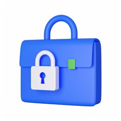 Poster - Blue 3D Briefcase With White Padlock Icon Against White Background Representing Business Security Concepts