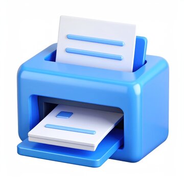 Blue 3D Printer Icon Printing Documents on Clear White Background for Digital Output Concept