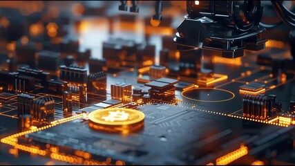 Poster - Bitcoin coin illustrating real-time crypto payment infrastructure visualizer concept for financial transactions. Real-Time Crypto Circuit System – Animated Video Version