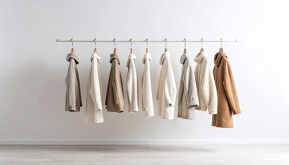 Aufkleber - Coat Rack Mockup With Various Colors Against A White Background Minimalist Aesthetic